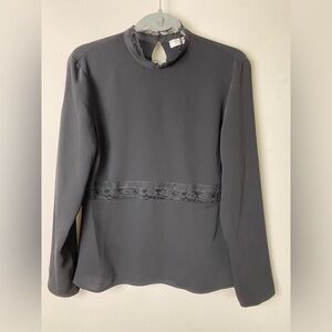 Babaton Black Long Sleeve Lace Cut Out Embellished Blouse